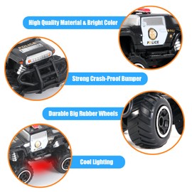 Pup Go Police Car Remote Controlled with Light for Children 3-9 Years, Robust Police Car Toy Toddler, Mini RC Car, Monster Truck, Offroad, Indoor, Outdoor, Christmas, Birthday Gift, Boy, Black