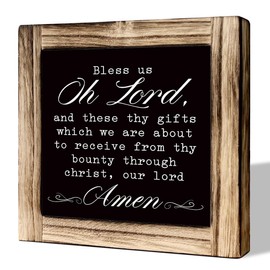 Bless Us Oh Lord Sign, Catholic Prayer Sign, Kitchen Sign, Rustic Wooden Tabletop Decor Sign, Christian Decor for Home, Dining Room Decor, Farmhouse Wood Sign, Kitchen Decor for Shelf