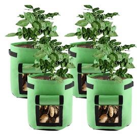MIFXIN Potato Grow Bags 7 Gallon Potato Vegetable Garden Planter Bag with Flap Handles Nonwoven Aeration Fabric Pot Growing Container for Planting Potato Carrot Tomato Onion (4 Pack, Green)