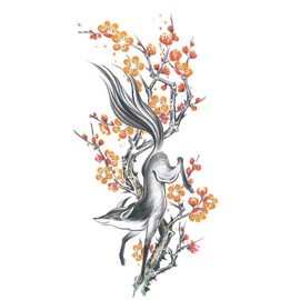 Sakura Fox5 Temporary Fox Tattoo Animal Tattoos Cherry Blossom Tattoos Fake Tattoos 5 Sheets