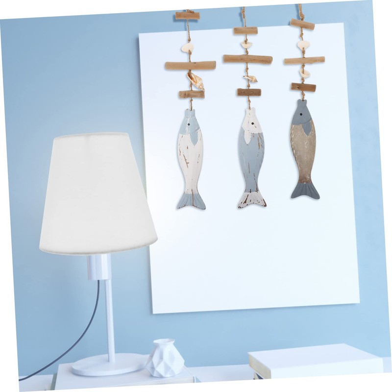 Ciieeo 3Pcs Mediterranean Wood Fish Hanging Pendant Sculpture Nautical Decor