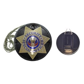 Hero's Pride Universal Round Badge Holder, Standard Issue Leather Shield Case, Spring Clip and Neck Chain, Hook Fastener, Large, 3-6/8"