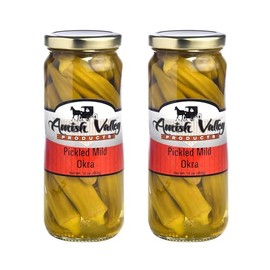 Amish Valley Products Pickled Crisp Okra Glass Jar Gourmet Chacuterie Board Garnish Vegetable (Mild, Two Jars)