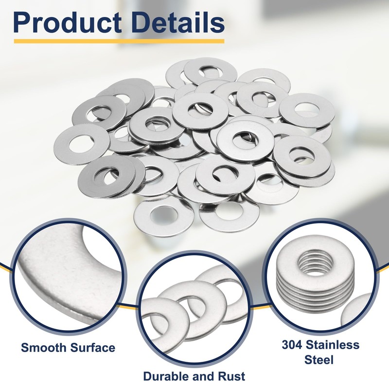 sourcing map M10 Flat Washer for Screw, 60Pcs Metal Washers