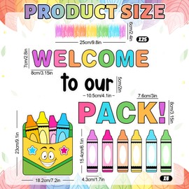 FYSUIMU 76 Pcs Back to School Crayon Bulletin Board Decoration Set Pastel Colored Crayon Pack Paper Cutouts with 150 Pcs Glue Points for First Day of School Welcome Party Classroom