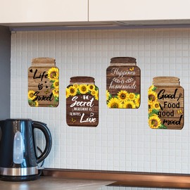 Sunflower Wall Decals, 4 Pcs Vinyl Inspirational Quote Wall Stickers, Easy Peel and Stick Wall Art Decor for Kitchen, Living Room, Office Decoration