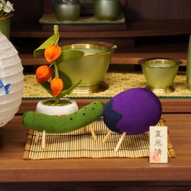 Bon Supplies, Rayon Crepe for Bon Festival, Cow, Horse, Spirited Horse Ornament Set, Obon Hatsubon (New Bon Festival), Made in Japan, Domestic Products (Mini Obon Ornaments, Cow, Eggplant) and Horse (Cucumber), Lizzuki and Lotus Leaf Set