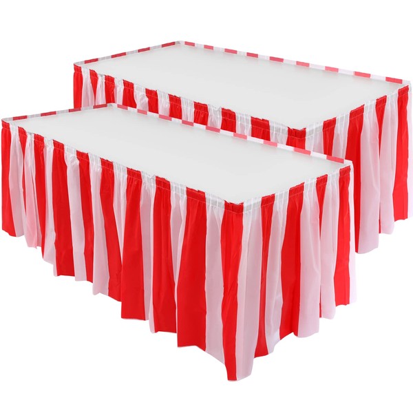 Pangda 2 Pieces Red White Striped Table Skirt Circus Theme Table Skirt for Carnival Home Decoration Party Supplies