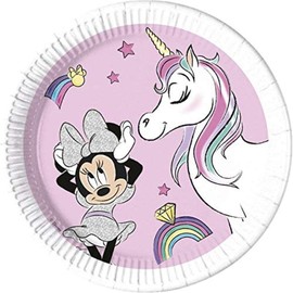 Procos 90813 Minnie Mouse Unicorn Party Plates, Pack of 8, Unicorn, Compostable