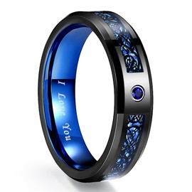 NUNCAD Mens Celtic Dragon Wedding Rings Blue Tungsten Carbide Rings for Men with Zircon Inlay Size W 1/2