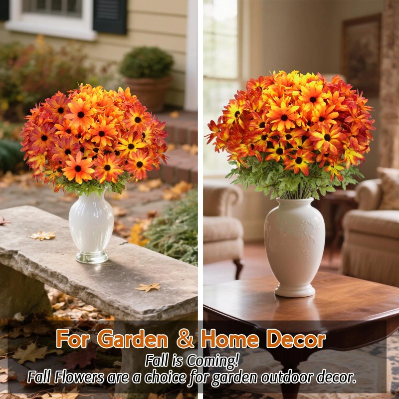 6 Bundles Fall Flowers Artificial for Decoration, Faux Mums for