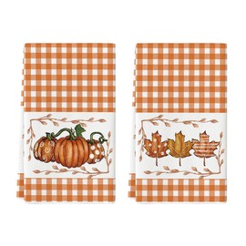 Artoid Mode Orange Stripes Polka Dot Pumpkin Fall Kitchen Towels Dish Towels, 18x26 Inch Farmhouse Maple Leaves Decoration Hand Towels Set of 2