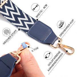 Bag Straps for Changing, Adjustable Shoulder Strap, Width 3.8 cm, Length Adjustable 80-140 cm, Shoulder Strap for Shoulder Bag, Carry Bags and Handbags, DIY Accessories for Bag, White/Blue