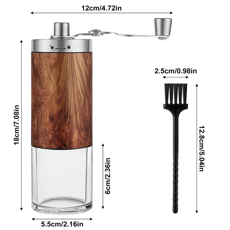 Moorstdel Manuelle Kaffeemühle, Hand-Kaffeemühle mit Teleskopgriff und Bürste, 6 einstellbare