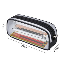 MEMOFYND 1 Piece Mesh Pencil Case, Transparent Pencil Case, Pencil Case for School, Aesthetic Pencil Case, Cute Pencil Case, Large Capacity Pencil Case (Black), black, CARRIER BAG CASE