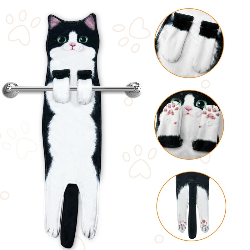 PAT JUUMG Funny Cat Hand Towels for Bathroom Kitchen Decor