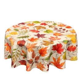 Fall Round Tablecloth 60 Inch Autumn Maple Leaf Table Cloth Round Orange Autumn Thanksgiving Harvest Themed Decorative Tablecloths Fall Circle Table Cover for Home Kitchen Dining Room Living Room