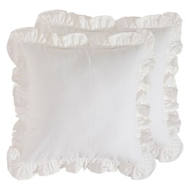 patdrea White Decorative Throw Pillow Covers 18"x18" Set of 2, Farmhouse Linen Pillow Covers with Ruffles, Square Sturdy Throw Pillow Case for Couch Sofa Bed Living Room