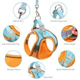 Cat Harness and Leash for Walking Escape Proof Soft Adjustable Vest Harnesses Small Medium Pets Dogs Cats Puppies Rabbits Easy Control Breathable Reflective Strips Jacket XS Orange Blue