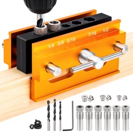 Samrira Self Centering Dowel Jig - Drill Jig for Straight Holes Doweling Jig Kit 5 Sizes of 1/4" 3/8" 5/16" 7/16" 1/2" with Bushings, Drill Bits, Dowel Centers