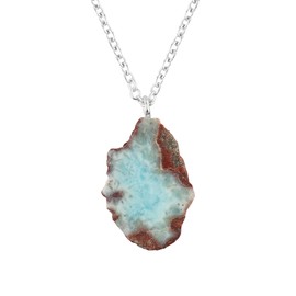 TGH Raw Larimar Stone Pendant Necklace, Crystal Pendant 10-20 mm, Necklace for Women, Raw Crystal Jewelry, 16 + 2 Inches Adjustable Silver Plated Chain, Valentine Day Gift (Larimar)