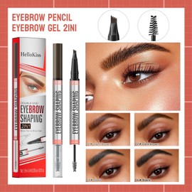 Eyebrow Pencil with Eyebrow Gel, 2 in 1 Brow Pen and Brow Gel with 4 Micro-Fork Tip,Waterproof Eyebrow Pen and Smudgeproof Brow Pen,Natural Trendy Shaping Brow for Long Lasting Results (light brown)