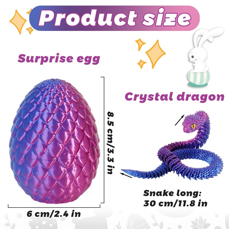3D Printed Snake in Mini Egg, 11.8''Articulated Snake Fidget Toys,