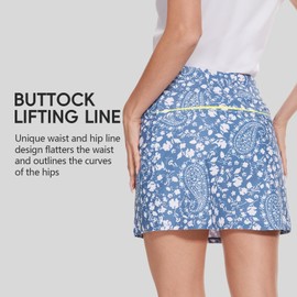 M MOTEEPI 16" Skorts for Women with Zipper Pockets High Waisted Athletic Golf Tennis Skirt Skort for Casual Summer Travel, Paisley Crush, Medium