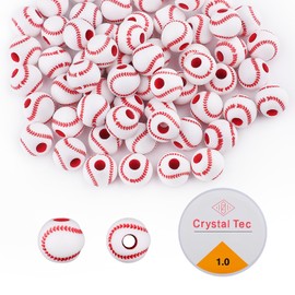 200 Pieces Baseball Beads, 10.5mm Acrylic Baseball Beads, Sports Ball Beads for DIY Jewellery, Bracelets, Necklaces, Earrings, Keychains, Craft Accessories