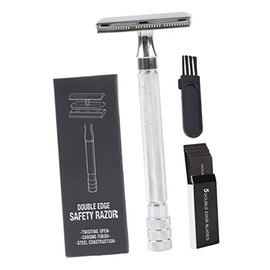 Rastrillo de Afeitar Manual de Doble Filo 4.05In con Cepillo y 5 Hojas – Afeitado Seguro y Preciso para Barba y Bigote, Kit Portátil para Viajes y Uso Diario de Hombre