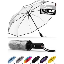 Windproof Travel Umbrella - Compact & Withstands Winds up to 85MPH, Strongest Premium Auto Folding Umbrella for Rain and Sun - Durable, Light & Portable for Women & Men, Fits Backpack & Cars