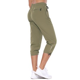 BALEAF Women's Hiking Cargo Capris Outdoor Lightweight Water Resistant Pants UPF 50 Zipper Pockets Light Green Size M