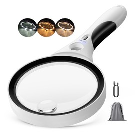Rechargeable Magnifying Glass with Light, 10X 20X 45X Handheld Lighted Magnifier with 18 LED 3 Modes, 4.3" Anti-Glare Lens Magnifying Glassses for Seniors Reading Coins Close Work (Black)