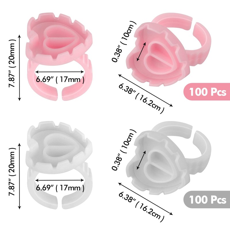 Lunhoo 200 Pcs Glue Rings for Eyelash Extension, Disposable Heart-