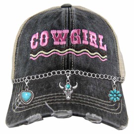 Trucker Hat Chain Western Turquoise Charm Chain Cowboy Cowgirl Boot Heart Pendant Hat Bill Chain Western Rodeo Hat Accessories for Baseball Cap Party Supplies