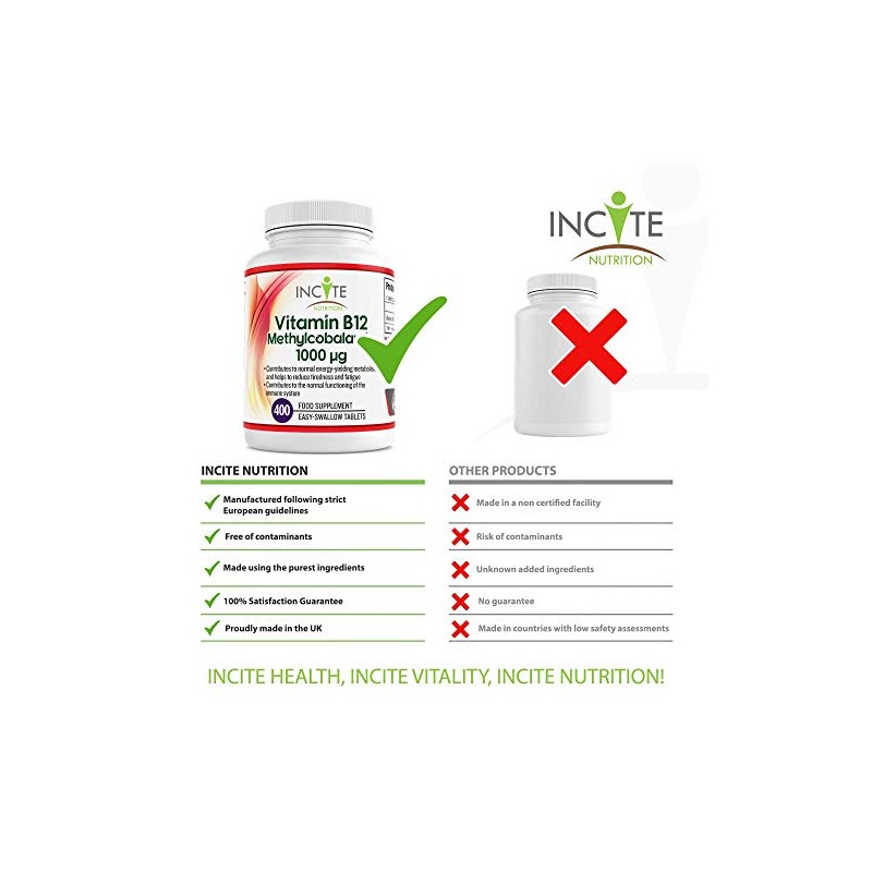 Vitamin B12 1000mcg | Methylcobalamin 400 Easy Swallow Vegan Tablets
