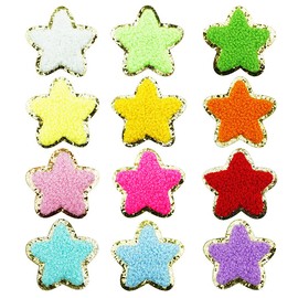 SaktopDeco 12 PCS Star Patches Golden Edges Iron On Patch Chenille Embroidery Fabric Patche Sew On Patch for DIY Hats Bags Clothes