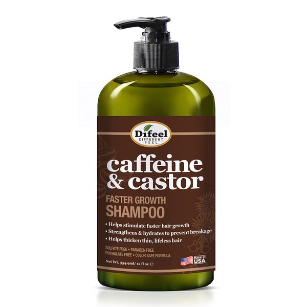 Difeel Caffeine & Castor Faster Growth Shampoo 12 oz., Made