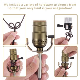 Canomo 2 Sets Make a Lamp Kit with Essential Hardware, 3 Way Socket and 12 Feet Matching Cord for DIY Table and Floor Lamp (Antique Brass)