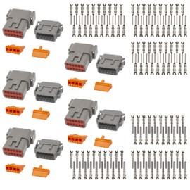 Deutsch DTM Grey 12 Pin Connectors 5 Sets, Waterproof Electrical Wire Connector with Stamped Contacts and Seal Plug for Truck, Off-Road Vehicles, Construction, Agriculture, Marine, Motorcycle Wiring