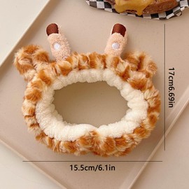 3Pcs Cute Giraffe Face Wash Headband Soft Giraffe Plush Headband Comfortable Elastic Animal Ear Wash Hair Band for Face Washing