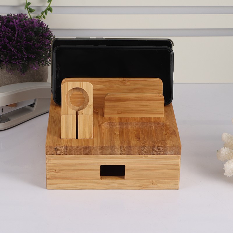 Bamboo Multiple Layer Digital Electronic Bracket Mobile Phone Charging Storage