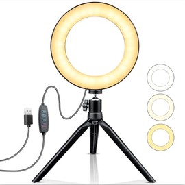 6" Ring Light with Stand & 10 Brightness Level，Selfie Light for Remote Meeting, YouTube, Selfie, Makeup, Live Streaming,Business Video Call