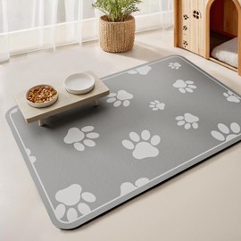 24''×16'' Dog Food Mat-Absorbent pet Feeding Mat for Food and Water Bowl-No Stains Quick Dry Dog & Cat Matt for Floors Waterproof, Light Grey