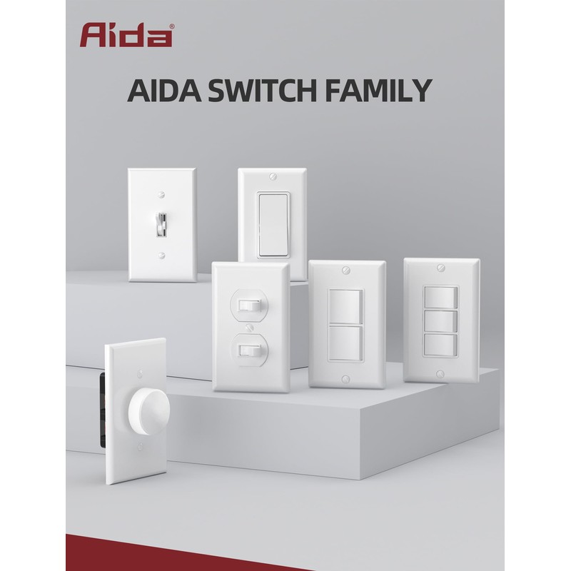 AIDA Matte White Single Pole Decorator Light Switch, 15Amp, 120/277V,