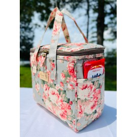 Kwang Min Floral Insulated Lunch Bag for Women,Reusable Lunch Box,Large Cooler for Office,Picnic Outdoors,Premium Waterproof Fabric,Ideal Floral Bag
