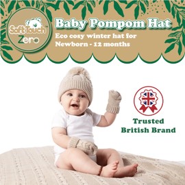 Soft Touch Newborn Essentials Sustainable Knitted Baby Bobble Hat, Baby Girl and Baby Boys Winter Hat 0-12 Months