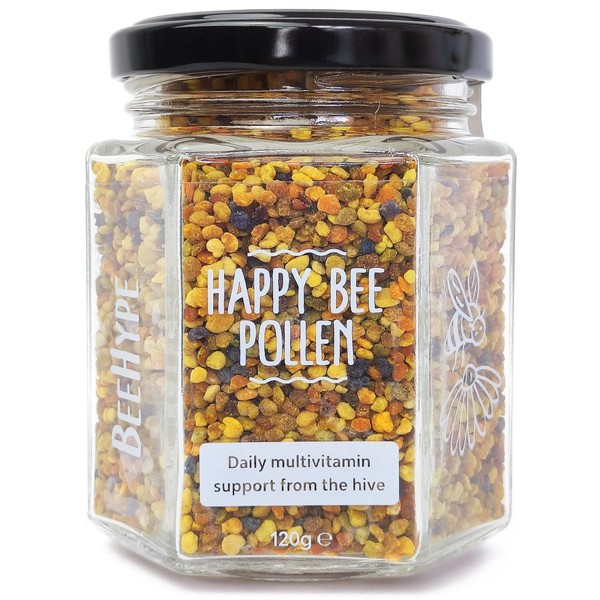 BeeHype Happy Bee Pollen - Sustainably Sourced Bee Pollen - Rich in Vitamins, Protein, Antioxidants, Healthy Fats and Over 300 Essential Nutrients - 120g