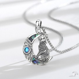 Vito 925 Sterling Silver Wolf Necklace for Women Men, Wolf Crescent Pendant Moon Wolf Necklaces Protection Amulet Jewelry Gift, 24"