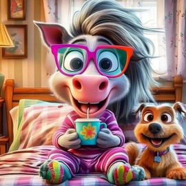 AIRDEA Animals Diamond Art Painting Kits for Adults Beginners 5D DIY Gem Art Kits for Home Wall Decor 12x12in,Horses and Puppies,Round Full Drill